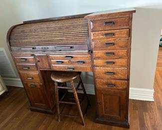 Antique Roll Top Watchmaker Bench  / Dental Cabinet