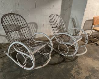 Pair of Vintage Rattan Rocking Chairs