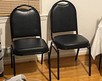 Set of Four Metal with Black Leather Chairs