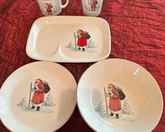#165 - $150.00 - Figgjo Norway Christmas Dishes (12 rectangle plates, 3 bowls, 1 round plate, 3 glasses, 11 cups)