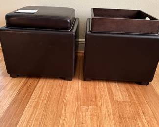 #28 - $250.00 - Set of 2, 18x18 square poof and storage/tray ottoman brown