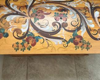 #62 - $175.00 - Norwegian hand painted chest Tan 30Wx18Dx19T