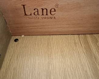 #35 - $280.00 Set of 3 - Lane burlwood cabinet 55Wx31Tx18D can remove brass finials and side chests 55Wx31Tx18D