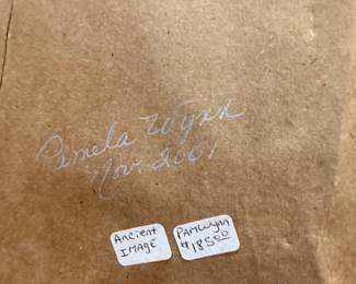 #55 - $70.00 - Pam Wynn 15x12 painting on clay brown colors Titled Ancient image (retail $185)