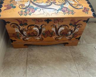 #62 - $175.00 - Norwegian hand painted chest Tan 30Wx18Dx19T