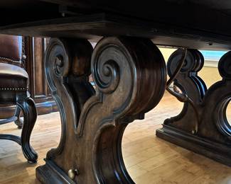 #1 - $1,050.00 - Thomasville Hills of Tuscany dining table 78"L + 20"Lx2 x 48W x 30"H - 6 chairs + 2 arms (24"W x 44"T)