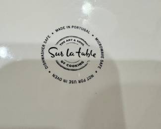 #50 - $380.00 - Sur La Table white made in Portugal pottery set 8 dinner pl, 8 dessert pl., 7 soup bowls, 6 cups 2 serving bowls & 2 platters pieces