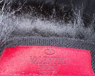 #16 - $300.00 - Valentino Italy black cashmere shawl/wool with fur edges wrap
