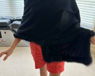 #16 - $300.00 - Valentino Italy black cashmere shawl/wool with fur edges wrap
