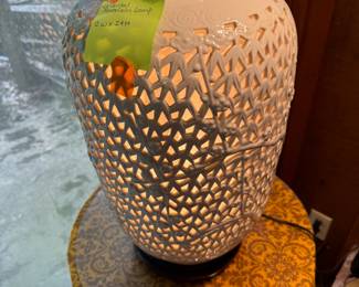 #39 - $60 White Asian pierced porcelain lamp 