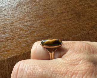 #111 - $75  - 10kt gold tiger eyes ring 