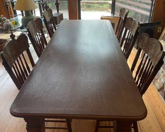 #41 - $575 Oak Dining table with square legs 96W X 30D X 30H                                                                                             
             $400 6 Chairs