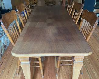 #41 - $575  Oak Dining table with square legs   96W X 30D X 30H                                      
             $400   6 Chairs  