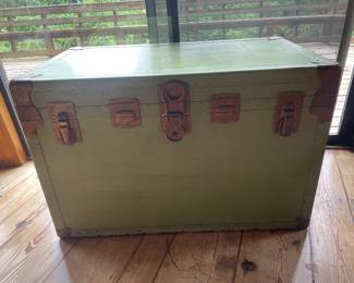 #44 - $150   Green steamer trunk flat top 36Wx22Dx23H
