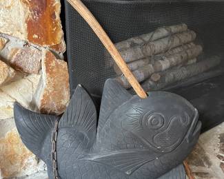 #38 - $90 - Japanese fish black pottery with wood stick