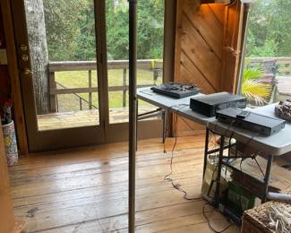 #47- $70 Gold metal floor lamp - glass white globe 70T             (2 available)
