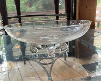 #25 - $70  Steuben Glasss Bowl with 4 Round Glass Feet and Felt Bag