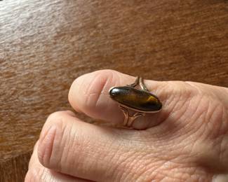 #111 - $75  - 10kt gold tiger eyes ring 