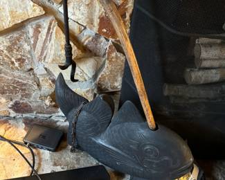 #38 - $90 - Japanese fish black pottery with wood stick