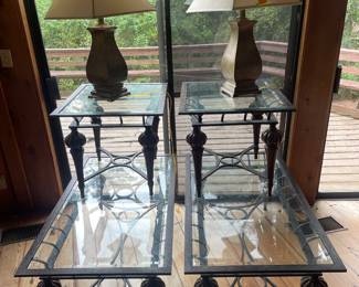 #37 - $100 EACH 	Coffee table glass top, metal base   50W X 28D X 18 1/2H
                                                                                                                   
             $90 2 side tables 24x28x22H
