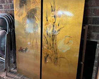 #17 - $100 - 2 Gold lacquer Asian panels 18Wx48T each