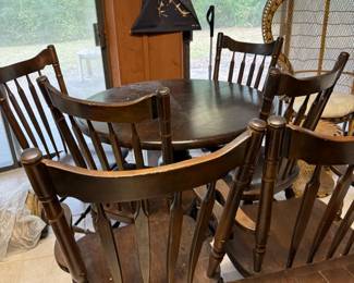 #20 - $250 - Pine round table 44D &1 leaf 12"& 6 chairs20x17Dx41H