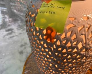 #39 - $60 White Asian pierced porcelain lamp 