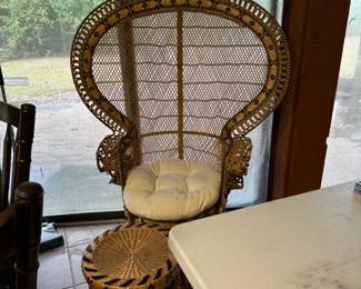 #19 - $300 - Anglo Indian Peacock chair and ottoman