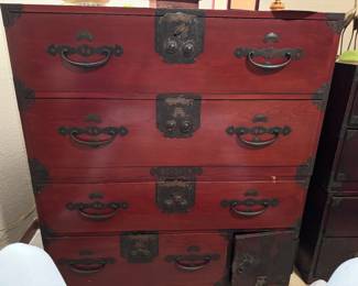 #2 - $450 Red Tanzu chest tall one 41W X 17D X 44H with handles 