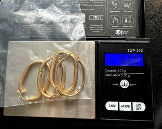#116 - $170 - 14kt gold oblong hoops 3 match one odd 6.84gr  