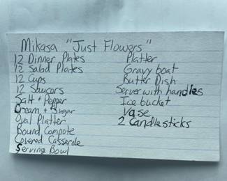 #77 - $600 - Mikasa Just Flowers China set service for 12 plus multiple serving pieces- 