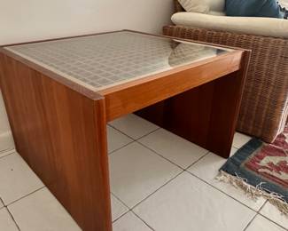29.5W x 28.5D x 20H Mid 20th Century Komfort of Denmark Teak Lattice-Top Side Table 