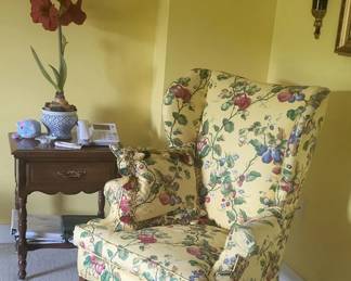 Elegant Wing chair and side cabinet