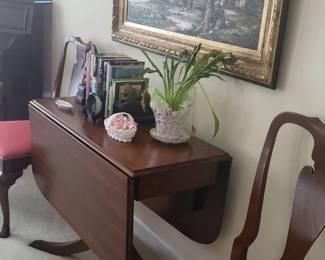 Yet another oil painting, by a German artist, dropleaf table and two of 8 matching chairs