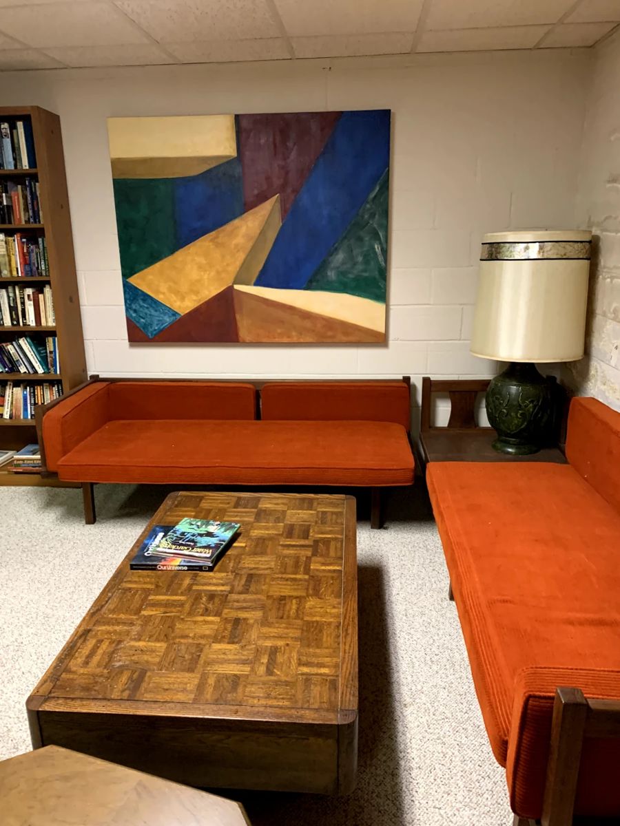 Gorgeous L-Shaped Couch MCM with Built-In Side Table Wood Retro