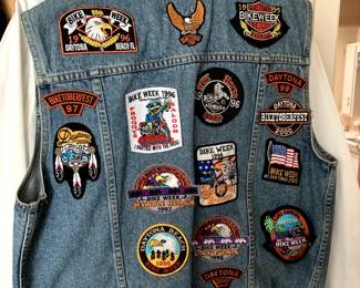 Ladies Harley Davidson-themed biker vest denim with patches