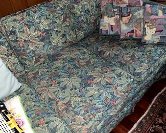 Green Floral Tapestry Couch and Matching Loveseat
