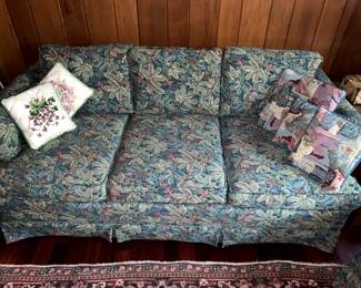 Green Floral Tapestry Couch and Matching Loveseat