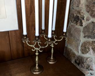 Vintage brass candleabra pair