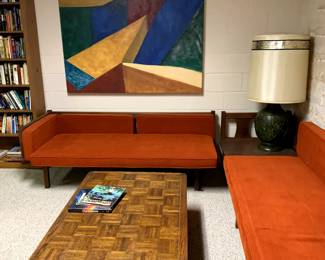 Gorgeous L-Shaped Couch MCM with Built-In Side Table Wood Retro