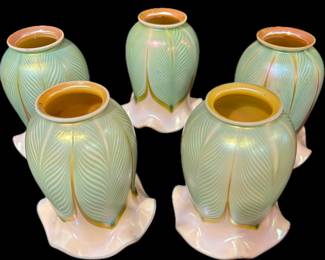 Set of 5 Austrian Quezal Art Glass "Pulled Feather" Shades