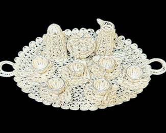 Doll House Sterling Silver Filigree 10pc Tea Set; 1:12 scale & many more Vintage & Antique Dollhouse Miniatures