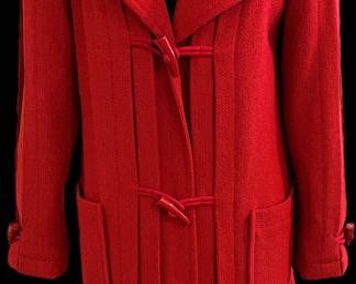 Chanel Red Hooded Duffle Coat with Camellia Brooch