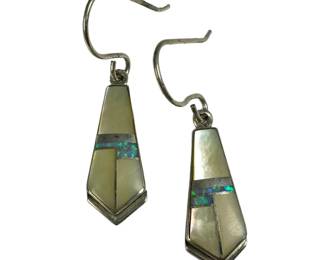 Sterling Silver Mother of Pearl and Lab Opal Dangle Earrings