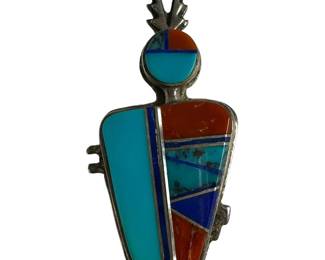 Sterling Silver Turquoise Lapis Lazuli and Spiny Oyster Brooch