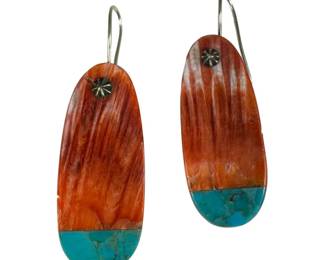 Spiny Oyster Shell and Turquoise Drop Earrings