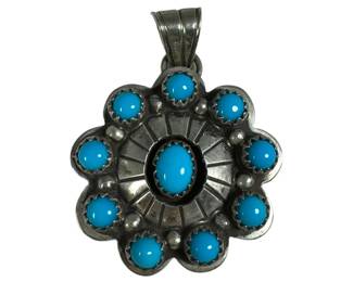 Sterling Silver Turquoise Flower Pendant