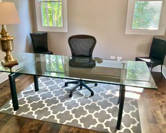 Le Corbusier, Office Desk. Herman Miller office Chair. 4 Matching leather chairs from Inform