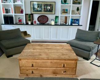 Room & Board, sectional sofa,  antique pine coffee table , household decor