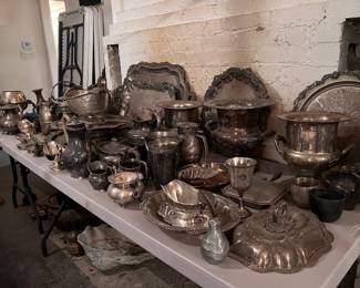Silver, silver and more silver. Tables of sterling, and larger items are silver plate.
